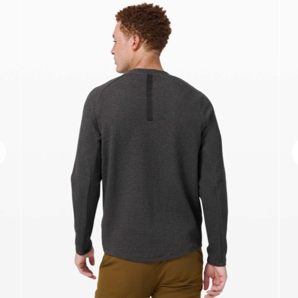 Lululemon At Ease Crew Sweatshirt Pullover Heathered Black Gray Mens L Textured - Picture 2 of 13